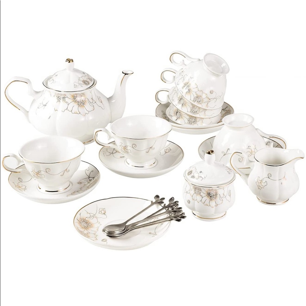 22 Piece Porcelain Coffee Tea Floral Set